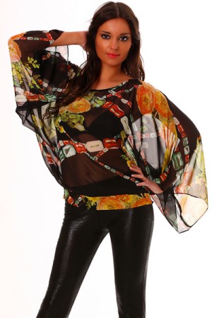 Tunique noire pour femme avec magnifiques imprimés. 14€