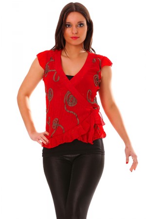 Gilet Rouge style cache coeur avec doublure en tulle et joli motif. 10€