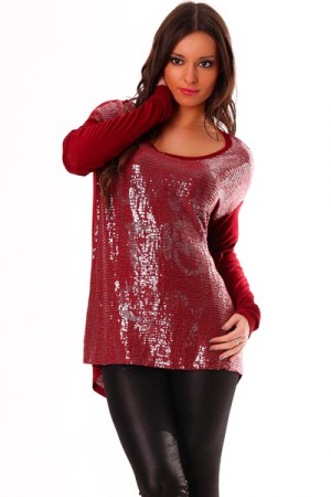 Tunique Bordeaux tendance et fashion. Tunique femme à manches longues et strass.   20€